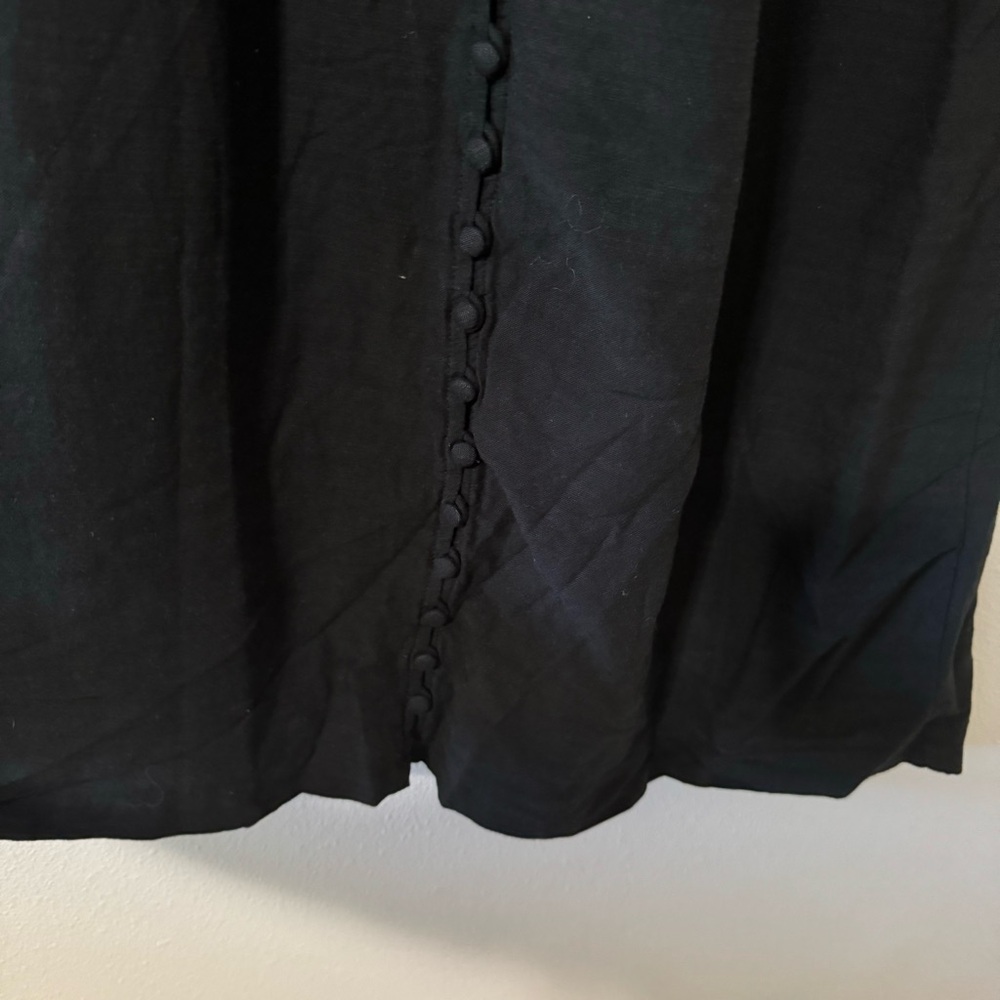 Madewell Pleated Button-Front Shift Dress Black Cotton Viscose Lace Eyelet-XS - Picture 6 of 10